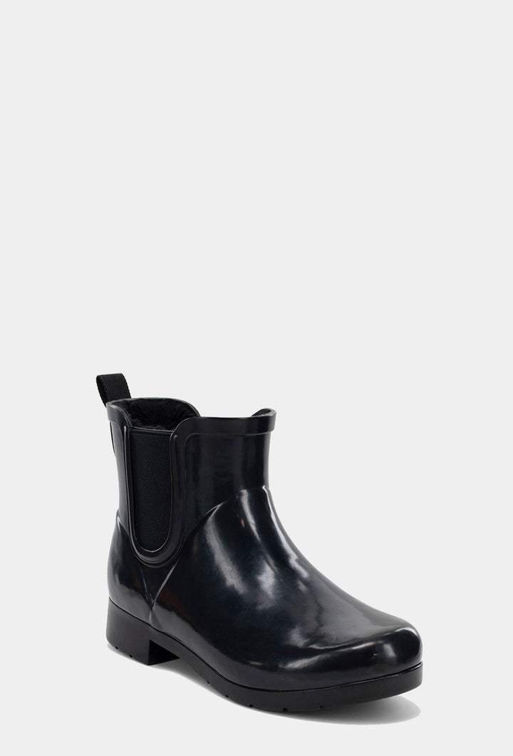 DELRIDGE FAUX FUR CHELSEA RAIN BOOT - BLACK